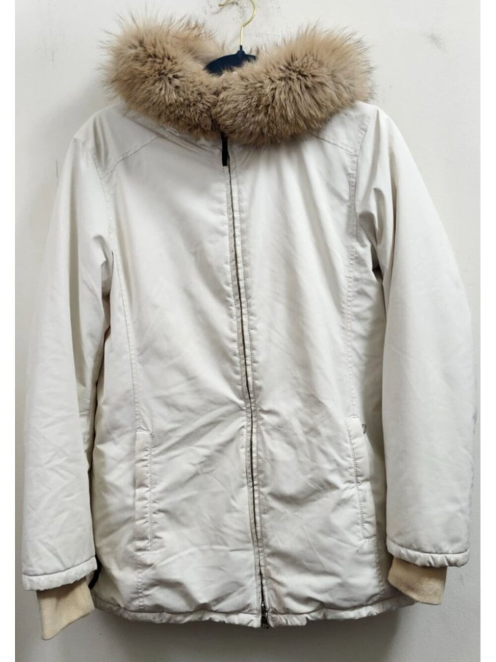 PRADA Sport Linea Rossa Gore-Tex Jacket Womens 42 White Real Fur Hood Nylon Coat - Picture 2 of 16